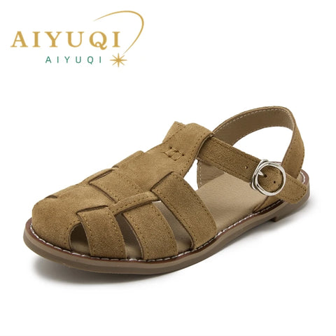 AIYUQI Retro Echt Lederen Holle Sandalen