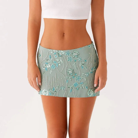 Hirigin Dames Y2K Pailletten Minirok - Lage Taille Sparkle Bodycon Rok voor een Avondje Uit