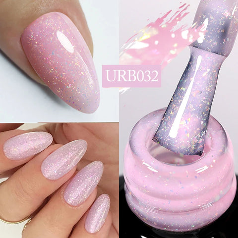 UR SUGAR Glitter Rubber Base Gel - Aurora Chameleon Pink Gold Flakes
