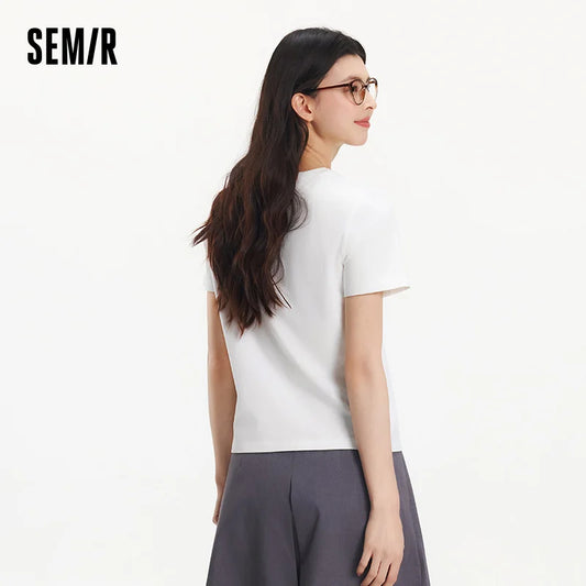 Semir Dames Basic Effen Kleur Slim-Fit T-shirt 