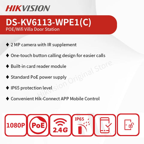 Hikvision 1080P Wifi Video Intercom Smart Home POE Doorbell Camera