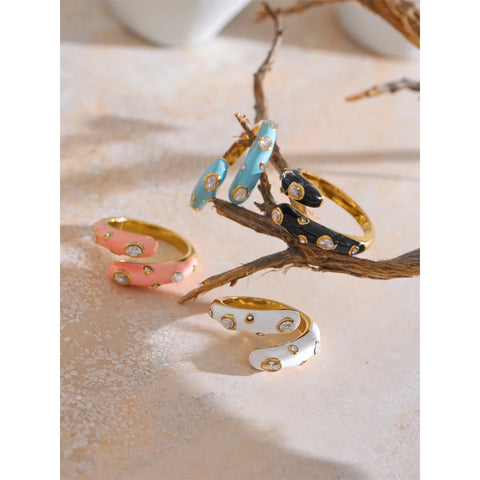 Yhpup Adjustable Candy Y2K Enamel Open Ring - Stylish Jewelry Gift in Blue, White, Black, and Pink