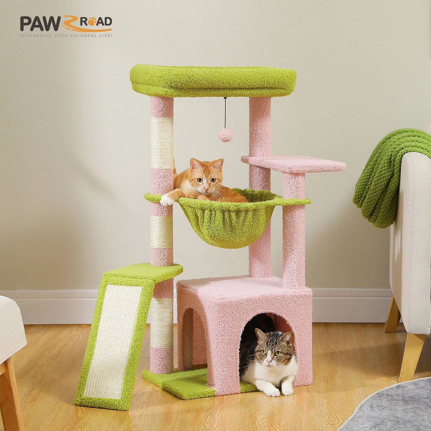 Cat Tree for Indoor Cats - Small Cat Tower with Cozy Condo, Hammock & Scratching Posts