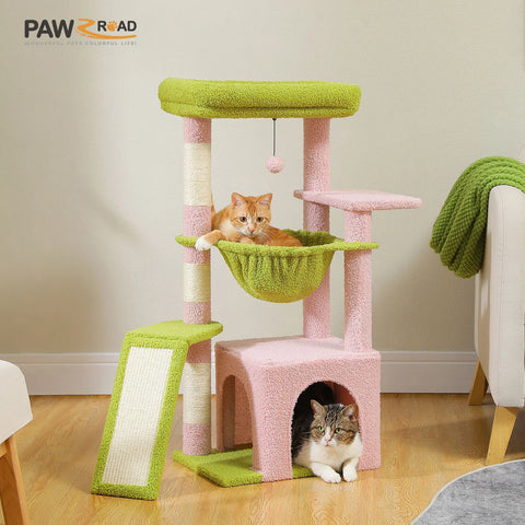Cat Tree for Indoor Cats - Small Cat Tower with Cozy Condo, Hammock & Scratching Posts
