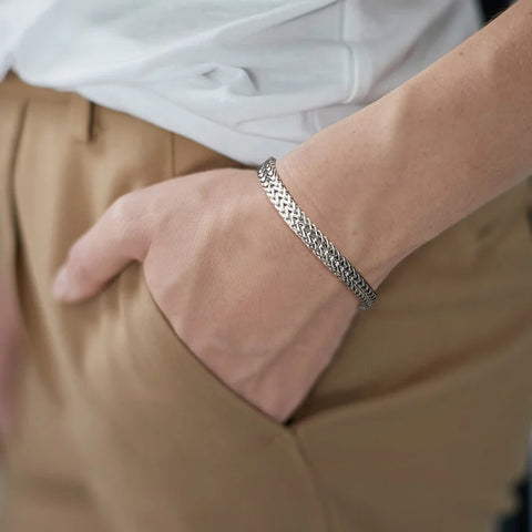 Stylish Stainless Steel Bali Foxtail Chain Bracelet for Men - Double Franco Link Chain Bracelet