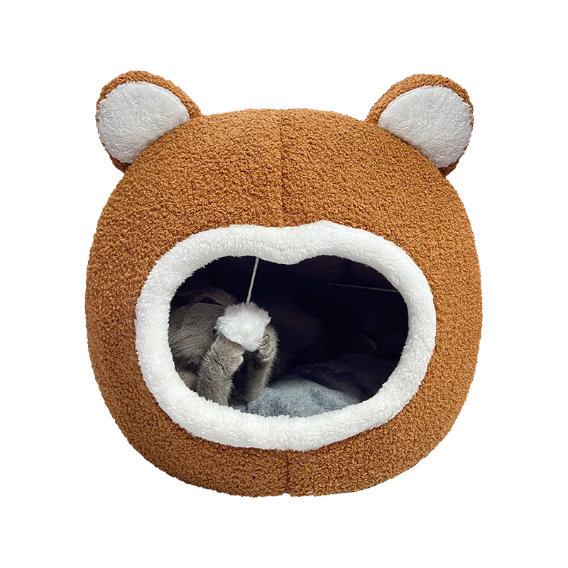 Cozy Brown Cat Bed - Plush Lounger for Kittens and Small Dogs