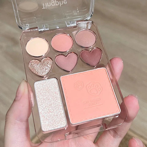 8-Color Heart-Shaped Eyeshadow Palette - Blusher & Highlighter