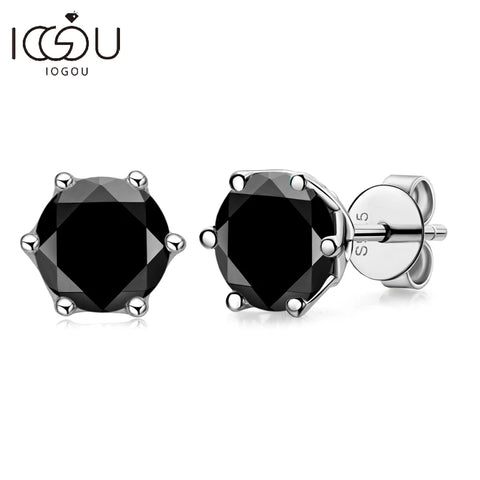 IOGOU Modern Real 1 Carat Black Moissanite Stud Earrings