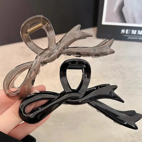 Glossy Acrylic Ribbon Bow Hair Claws - Stylish Hair Accessories for Women