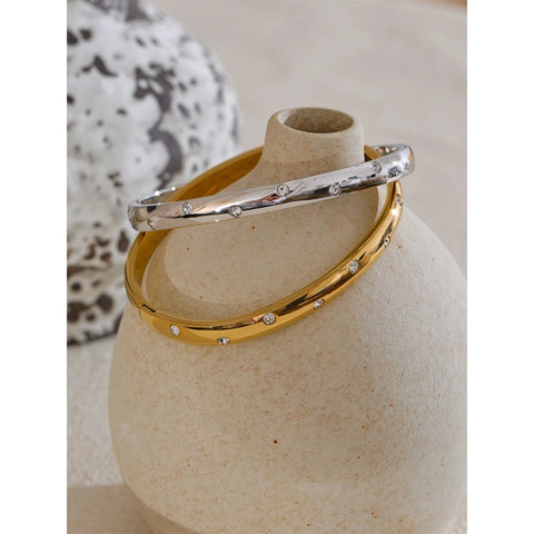 Yhpup Stainless Steel Cubic Zirconia Fashion Bracelet Bangle - Gold & Silver Color