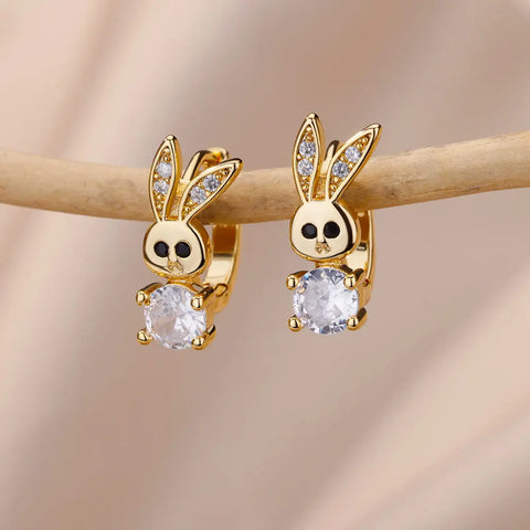 Fashion Rabbit Crystal Hoop Earrings for Women - Animal Jewelry Wedding Gift