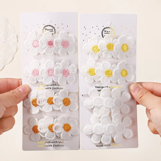 2Pcs/set Sweet Embroidery Flower Hair Clips for Kids Girls - Snap Hairpins BB Clip Barrettes Headwear Accessories