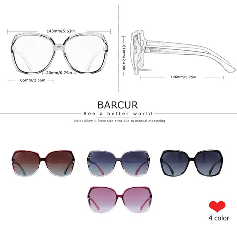 BARCUR Oversize TR90 gepolariseerde zonnebril - UV400-zonnebril met gradiëntlens voor dames