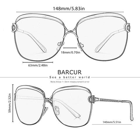 BARCUR ronde gepolariseerde zonnebril met gradiëntlens UV400 luxe zonnebrillen voor dames
