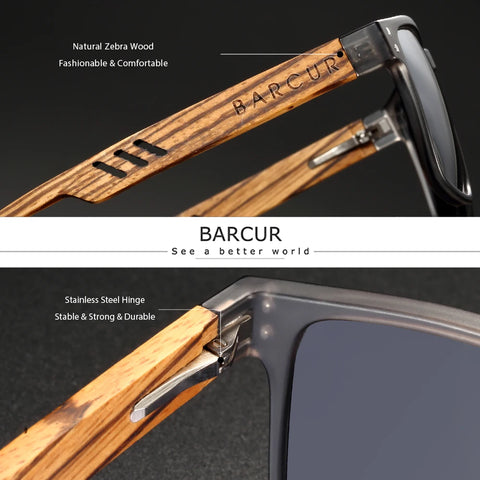 BARCUR Zebra-Temple Wooden Sunglasses – Polarized UV400 Unisex