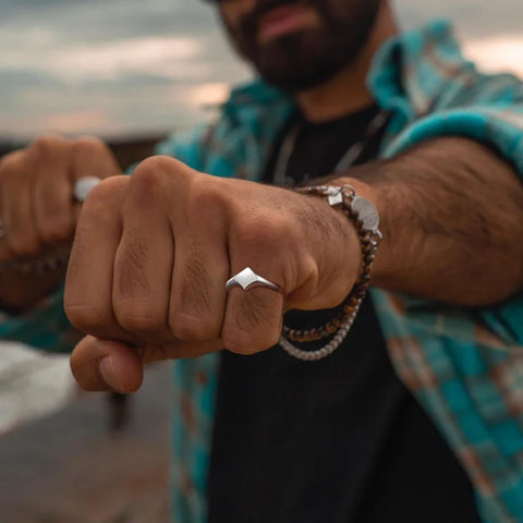 Hall's Lotus Signet Pinky Ring - Elegant Floral-Inspired Stainless Steel Ring for Men and Women