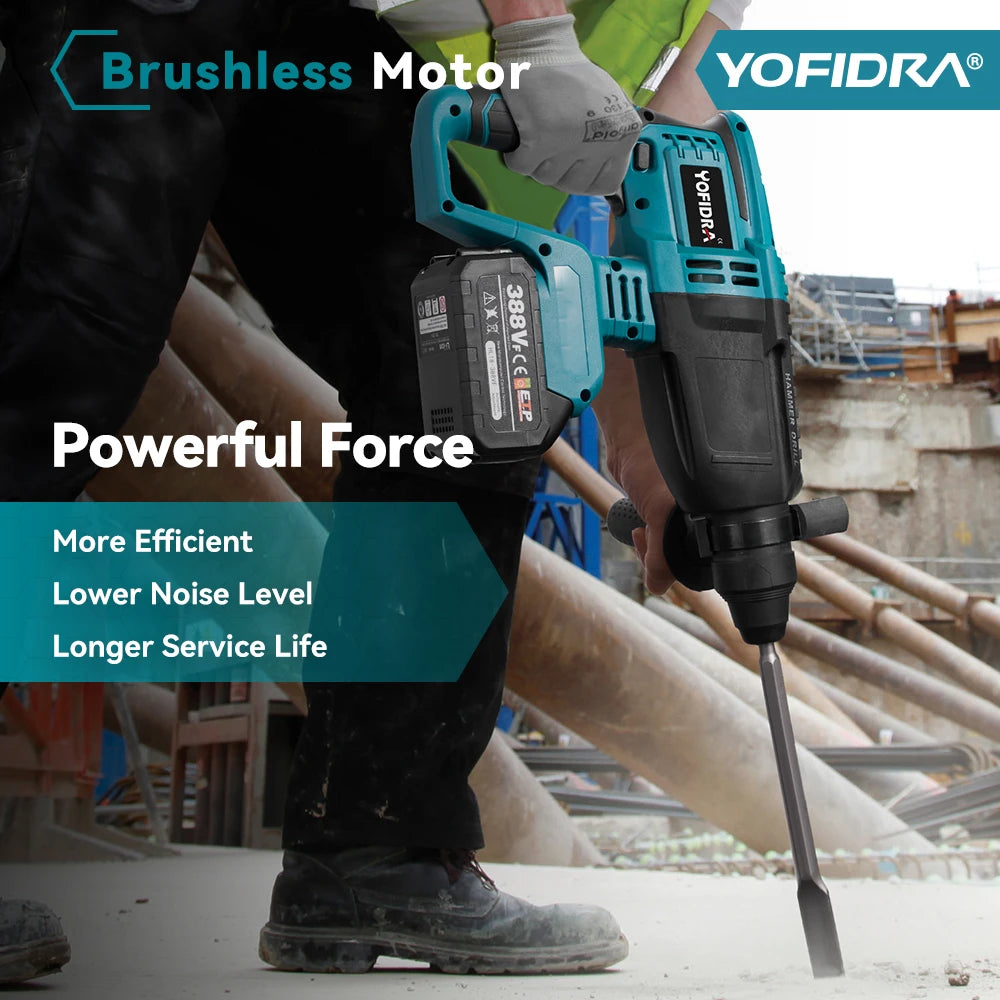 YOFIDRA 26mm Brushless Cordless Rotary Hammer – Multifunction Impact Drill for Makita Battery Pin