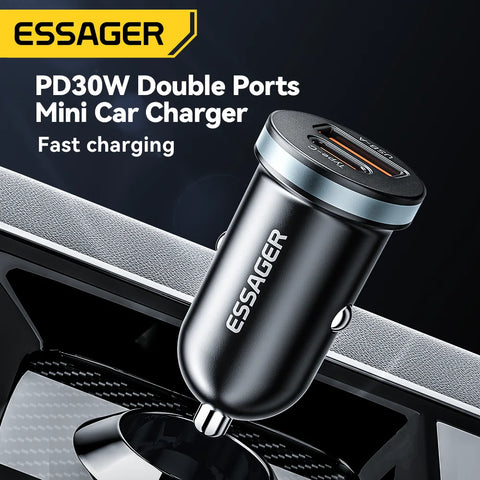 Essager 30W USB C Car Charger - Fast PD QC 3.0 & SCP 5A for iPhone, Xiaomi, Samsung