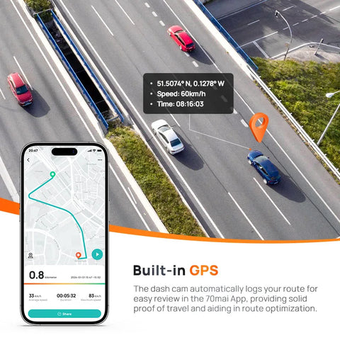 70mai Dash Cam A510 - 1944P HDR Auto DVR met GPS en 4G-connectiviteit
