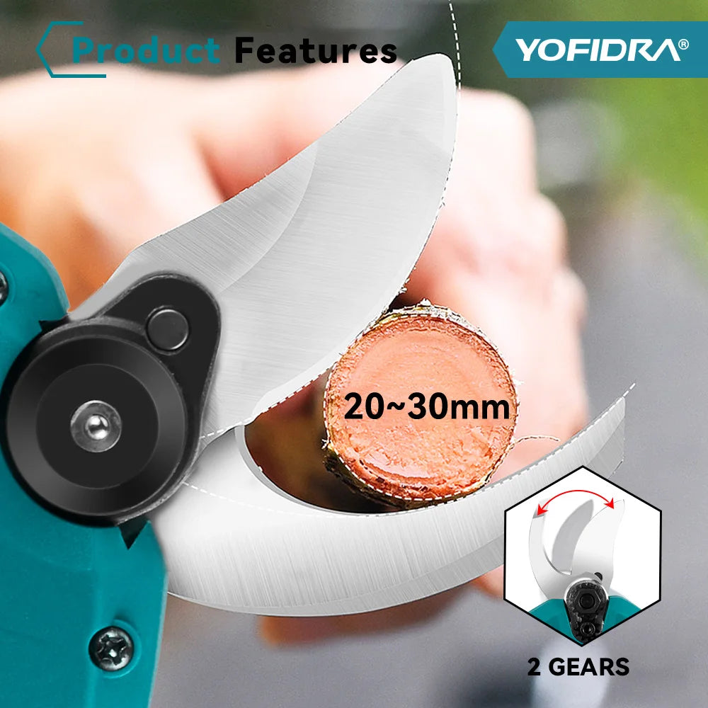 YOFIDRA 30mm Brushless Cordless Electric Pruner – 2-Speed Tree & Fruit Branch Shears for BL1850B 18V Battery