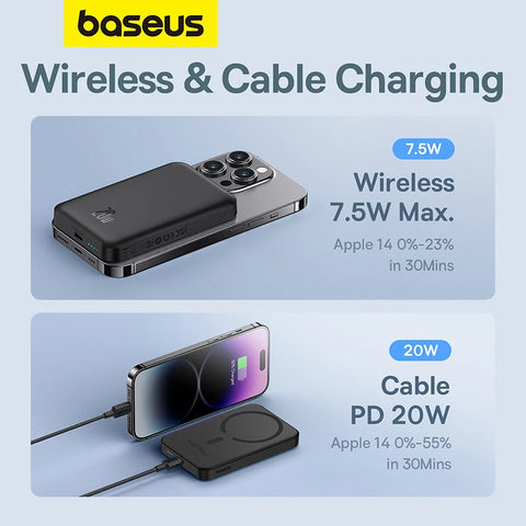 Baseus Core 5000mAh Magnetic Power Bank – Mini Wireless & 20W Wired Fast-Charge