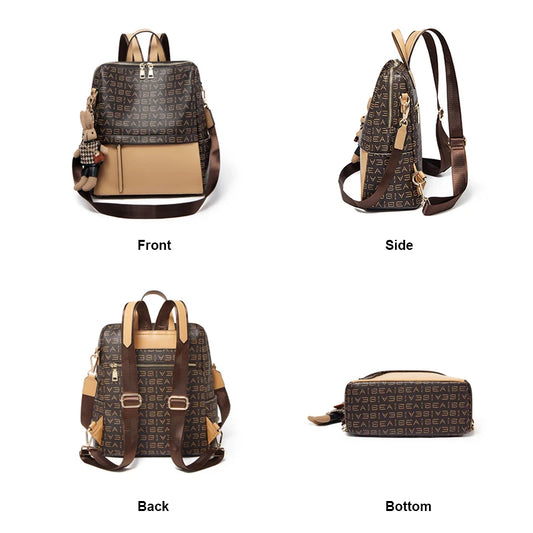 FOXER Women Retro Fashion Backpack - Stylish PVC Printing Rucksack