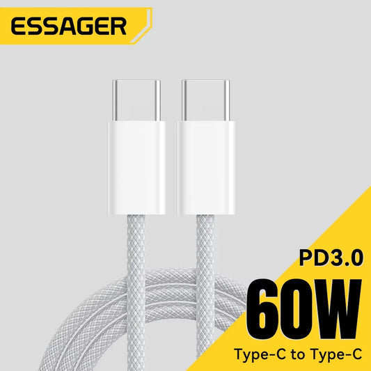 Essager 60W USB-C Fast Charging Cable for iPhone 16/15, MacBook Pro & iPad - Type-C for Xiaomi