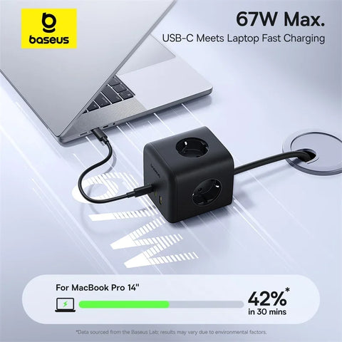 Baseus 67W GaN Fast Charger Power Strip - 3 AC Outlets & USB-C Fast Charging for Laptops, iPhones, Samsung, Xiaomi