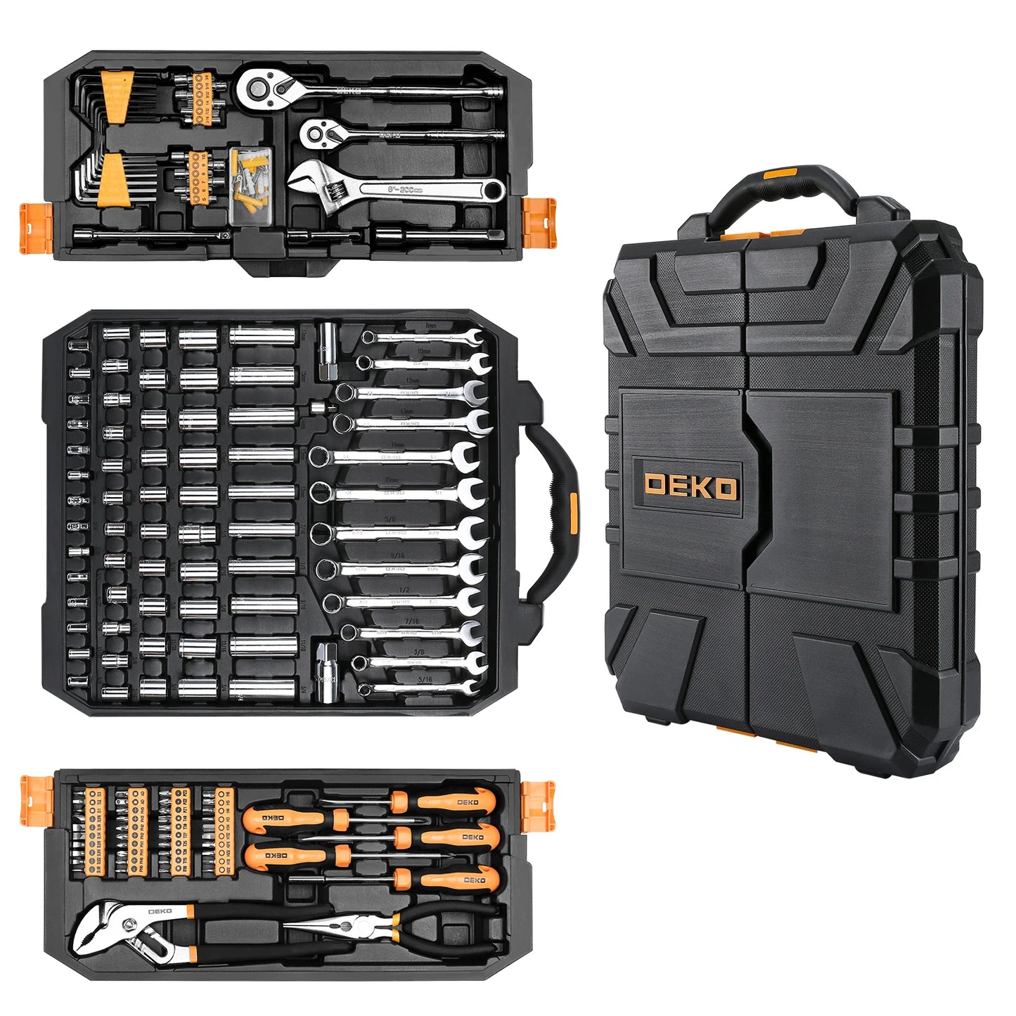 DEKO 192/198-Piece Professional Car Repair Tool Set – Ratchet, Spanner & Socket Kit with Blow-Molded Case