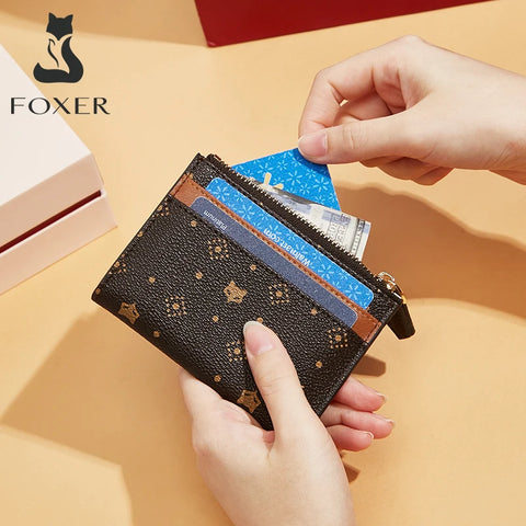 FOXER 2025 Dames Korte Leren Portemonnee - Stijlvolle Clutch met Ritssluiting