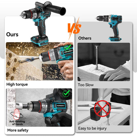 YOFIDRA 700Nm borstelloze snoerloze slagboormachine – elektrische schroevendraaier voor houtbewerking, vloeren en panelen, compatibel met Makita accupen