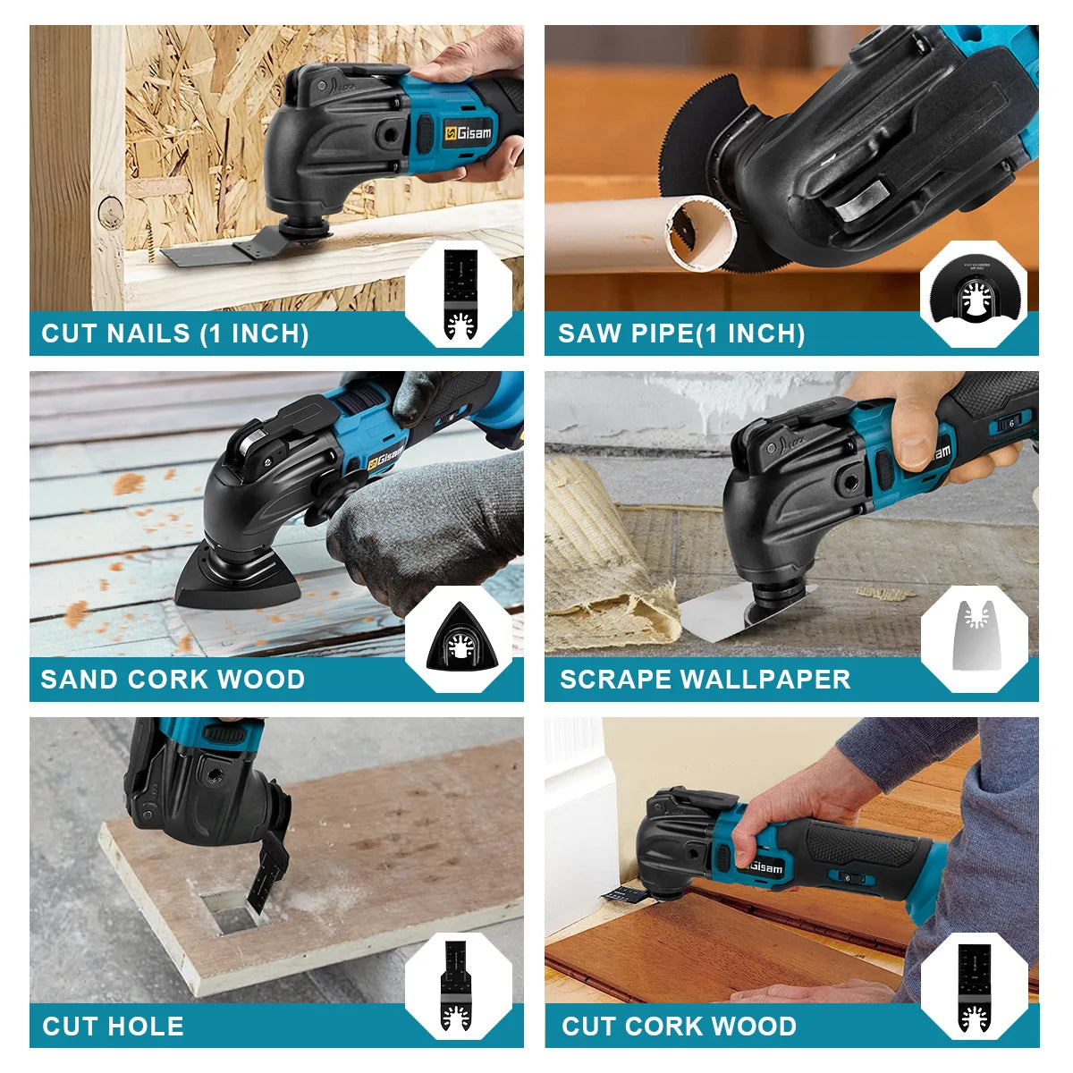 GΣ 20000OPM Cordless Quick-Release Oscillating Tool – Anti-Vibration Multi-Function Trimmer for Makita 18V Battery Pin