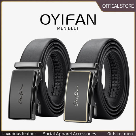 OYIFAN Genuine Leather Belt – Alloy Buckle Automatic Ratchet Design