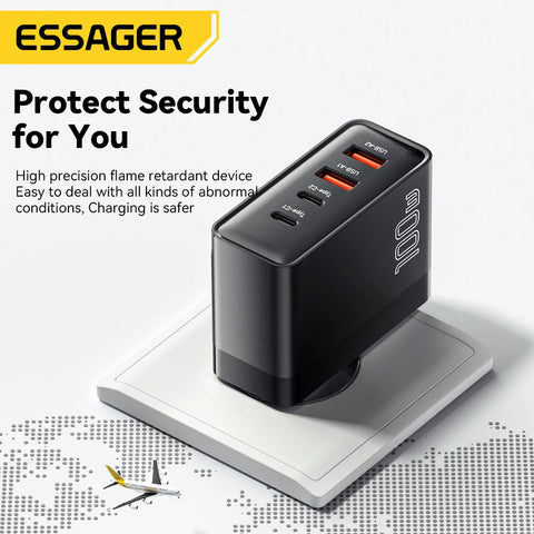Essager 100W GaN USB-C Charger for Laptop & iPhone 16, Fast PD Charging, US/KR Plug, Compatible with MacBook & Samsung