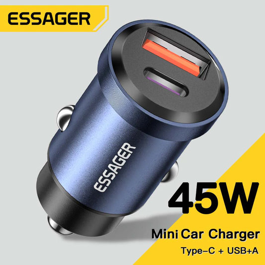 Essager 30W Fast USB Car Charger - Quick Charge 4.0 & PD 3.0 for iPhone 14, Huawei, Samsung, Xiaomi