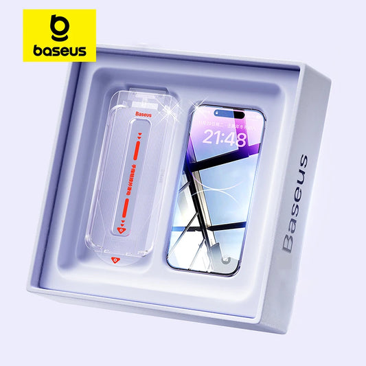Baseus Tempered Glass Screen Protector for iPhone 13/14/15/16 Pro Max Plus - 0.4mm Anti-Peeping, Auto Installation