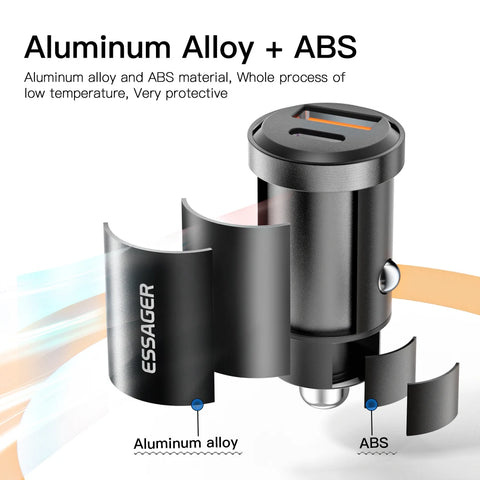 Essager 30W Fast USB Car Charger - Quick Charge 4.0 & PD 3.0 for iPhone 14, Huawei, Samsung, Xiaomi