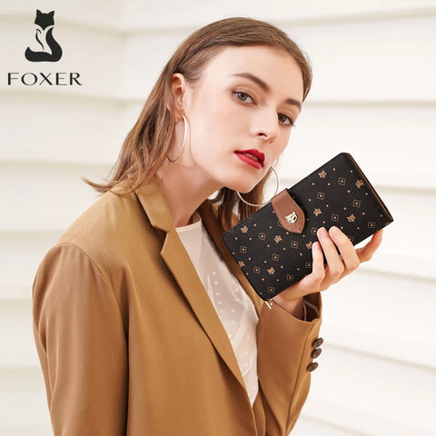 FOXER Dames Lange Portemonnee &amp; Paspoorthouder - Stijlvolle Clutch met Polsband