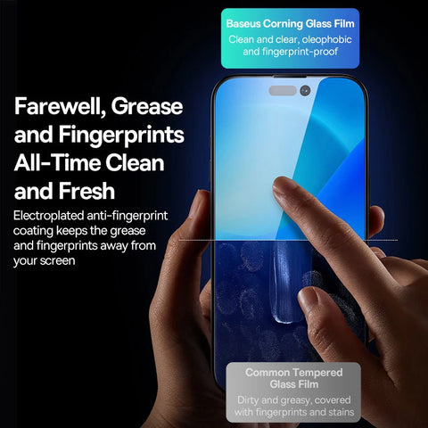 Baseus Tempered Glass Screen Protector for iPhone 13/14/15/16 Pro Max Plus - 0.4mm Anti-Peeping, Auto Installation
