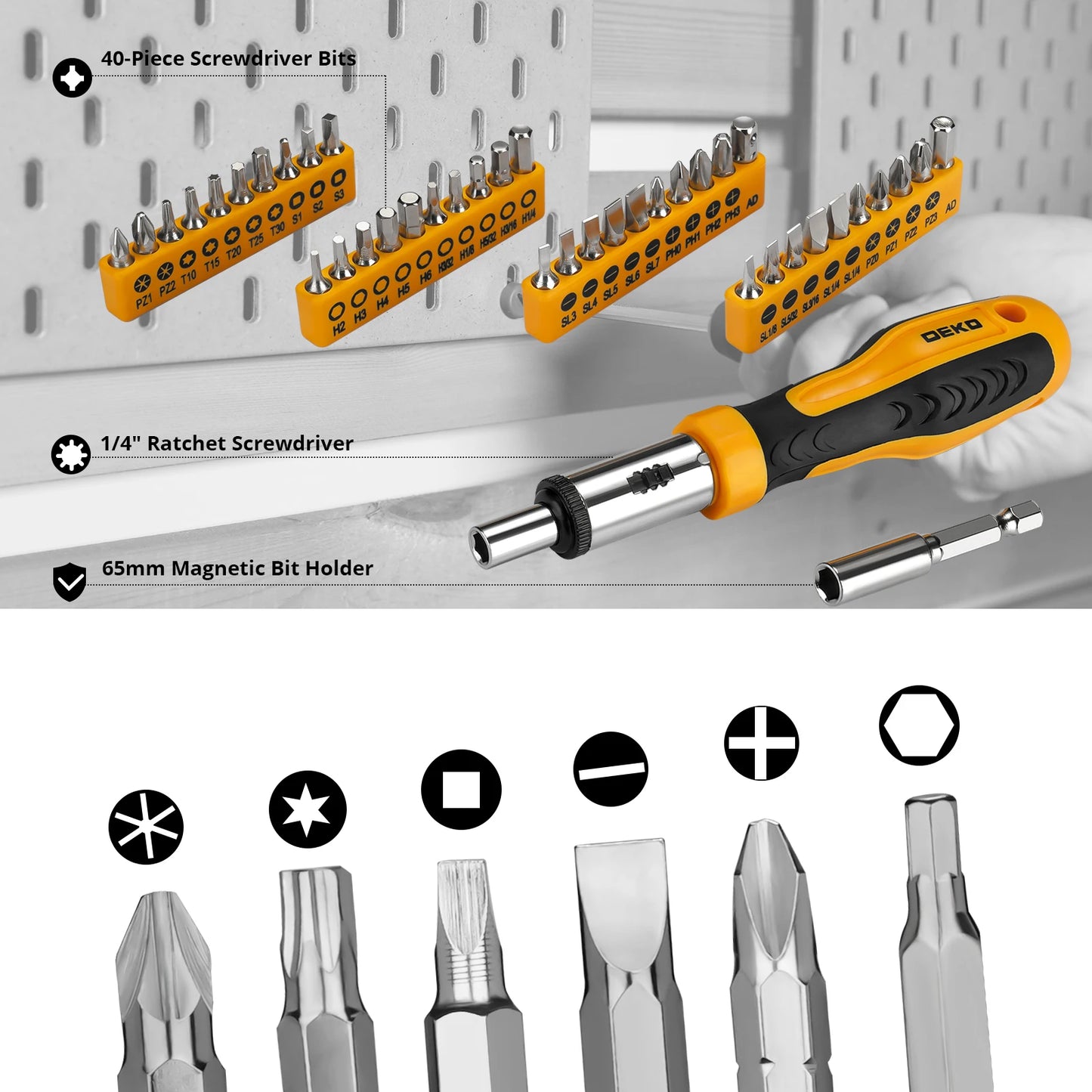 DEKO 62/228-Piece Socket & Wrench Tool Set – Auto Repair Kit with Plastic Storage Case