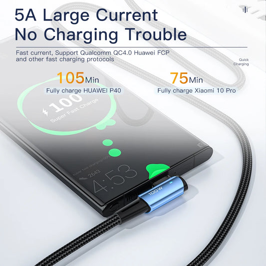 Essager 100W 90° USB-C to USB-C Cable for Fast Charging iPad, MacBook Pro, Xiaomi, Samsung, Huawei