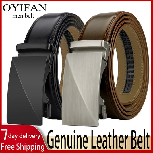 OYIFAN Men’s Leather Belt – Automatic Ratchet Strap
