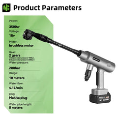 NEWBENY 3500W Brushless Cordless Pressure Washer – 6-in-1 Car Cleaning Water Gun for Makita Battery Pin