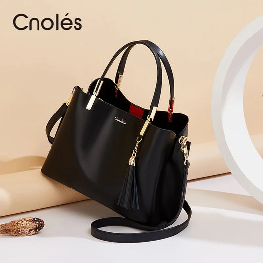 Cnoles Large Capacity Leather Shoulder Bag for Travel and Shopping