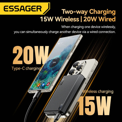 Essager Ultra Magnetic 20W Power Bank – 10000mAh Thin Wireless Fast-Charge