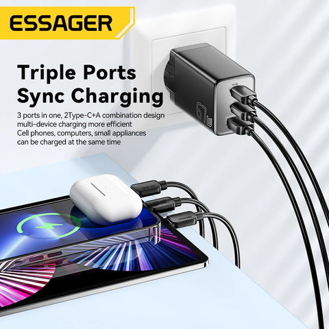 Essager GaN USB Type C Charger 67W Fast Charging for Samsung, iPhone 16/15/14 Pro, Huawei, Laptops, EU Plug