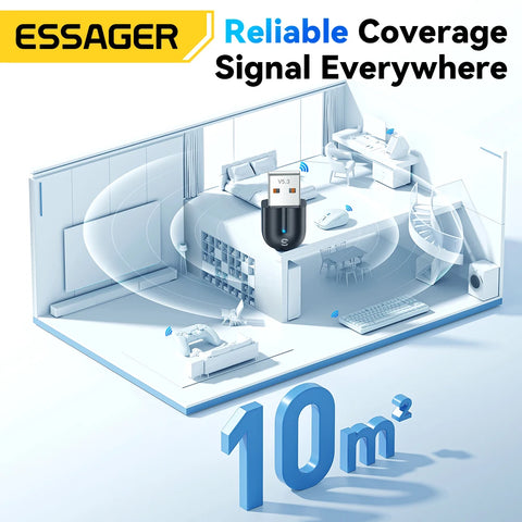 Essager Bluetooth 5.3 USB Adapter Dongle for PC & Laptops – Connect Speakers, Mice & Keyboards Wirelessly