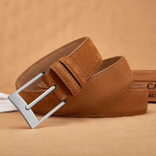 Sude Plaid Cow Leather Belt – Classic Pin Buckle Unisex Design