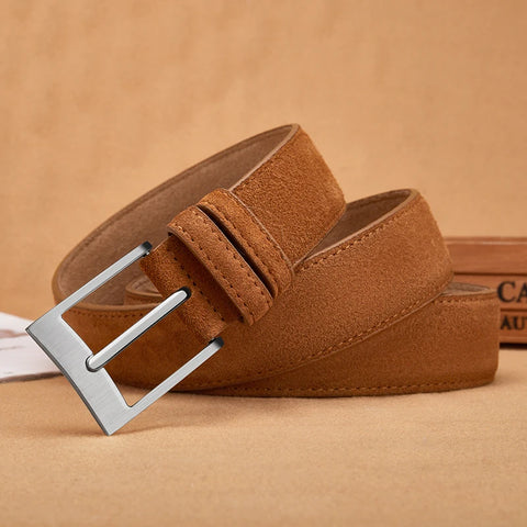 Sude Plaid Cow Leather Belt – Classic Pin Buckle Unisex Design