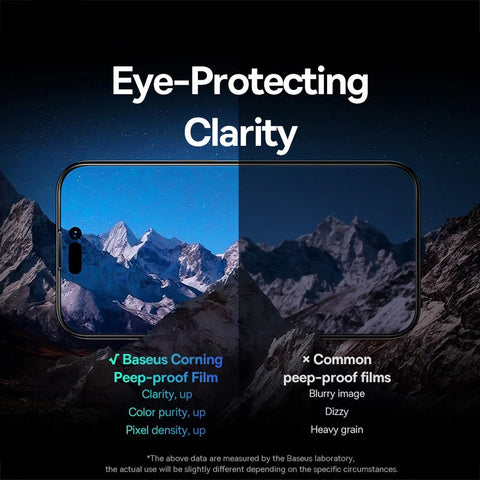 Baseus Tempered Glass Screen Protector for iPhone 13/14/15/16 Pro Max Plus - 0.4mm Anti-Peeping, Auto Installation
